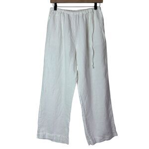 DEIJI STUDIOS Women's Pants S/M 100% Linen Trousers White Elastic Waist FLAW